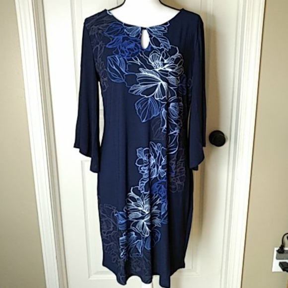 Dana Buchman Dresses & Skirts - NEW Dana Buchman Blue Floral Dress 3/4 Sleeve LP